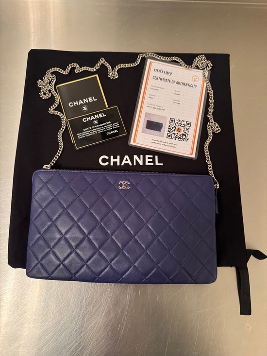 CHANEL Handbags - CHANEL Quilted Lambskin Clutch with added Chain and Pouch - Deep Blue